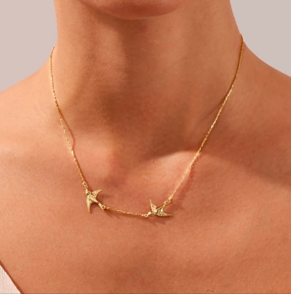 Anthropologie Gold Double Swallow Necklace